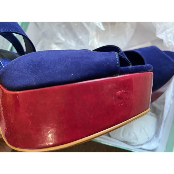 Madeline Girl WOMENS 7.5 Platform Twiggy Sandals Blue Velvet 70s Mod Retro Disco - Picture 12 of 16